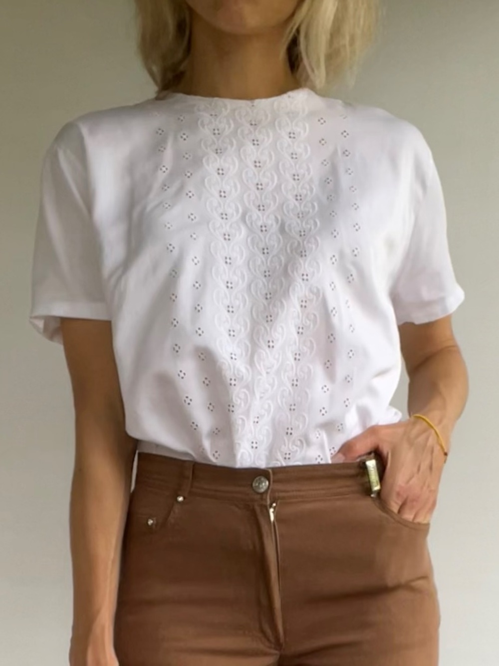 Vintage Swiss Cotton Eyelet Blouse Handmade / Estimated Size 4